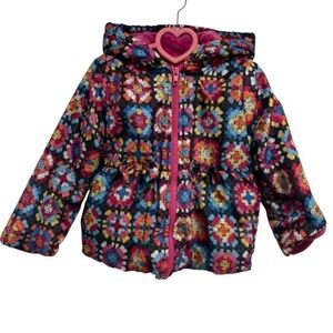 3 for $12 Penelope Mack Vibrant Floral Kids Puffer Jacket with Cinched Waist